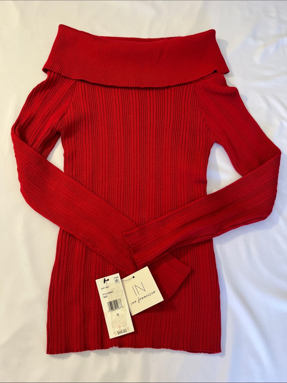 I.N. San Francisco Red Off-the-Shoulder Ribbed Knit Sweater